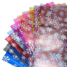 Load image into Gallery viewer, pu faux leather pu faux leather christmas day snowflake snow holographic laser printed holographic transparent snowflake pu faux leather
