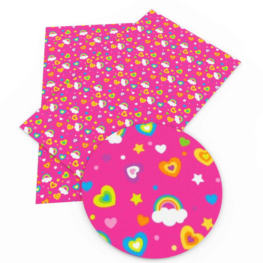 heart love rainbow color printed faux leather