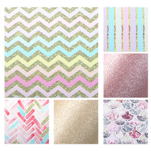 Load image into Gallery viewer, fish scales mermaid scales chevron stripe printed faux leather set（6piece/set）
