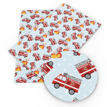 Load image into Gallery viewer, fire truck fire hydrant firemen firework printed faux leather
