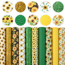 Load image into Gallery viewer, sunflower fine glitter litchi texture flower floral printed Sunflower faux leather set（10pieces/set）

