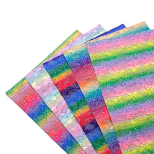 Load image into Gallery viewer, rainbow color flower floral fine glitter stripe gradient color printed rainbow fine glitter lace faux leather
