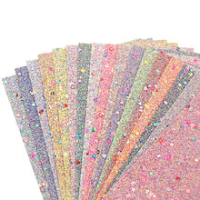 Load image into Gallery viewer, multicolor chunky glitter flower floral printed mix multicolor chunky glitter polymer slices faux leather
