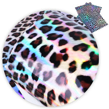 Load image into Gallery viewer, holographic laser leopard cheetah smooth glossy glossy printed leopard holographic faux leather

