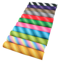 Load image into Gallery viewer, stripe gradient color fine glitter rainbow color printed fine glitter faux leather
