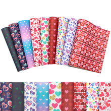 Load image into Gallery viewer, valentines day cross pattern cross textured rainbow color paint splatter heart love printed Valentine&#39;s Day faux leather set（9piece/set）
