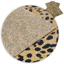 Load image into Gallery viewer, double sided faux leather sheet leopard cheetah printed glitter double sided faux leather
