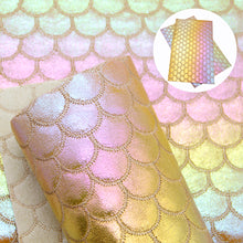 Load image into Gallery viewer, quilted cotton/foam fish scales mermaid scales embroidery leather rainbow color printed Cotton clipping Fish scale pattern faux leather
