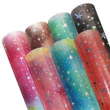 Load image into Gallery viewer, holographic laser star starfish tie dye pvc faux leather sheets printed PVC holographic star pattern tie dye faux leather
