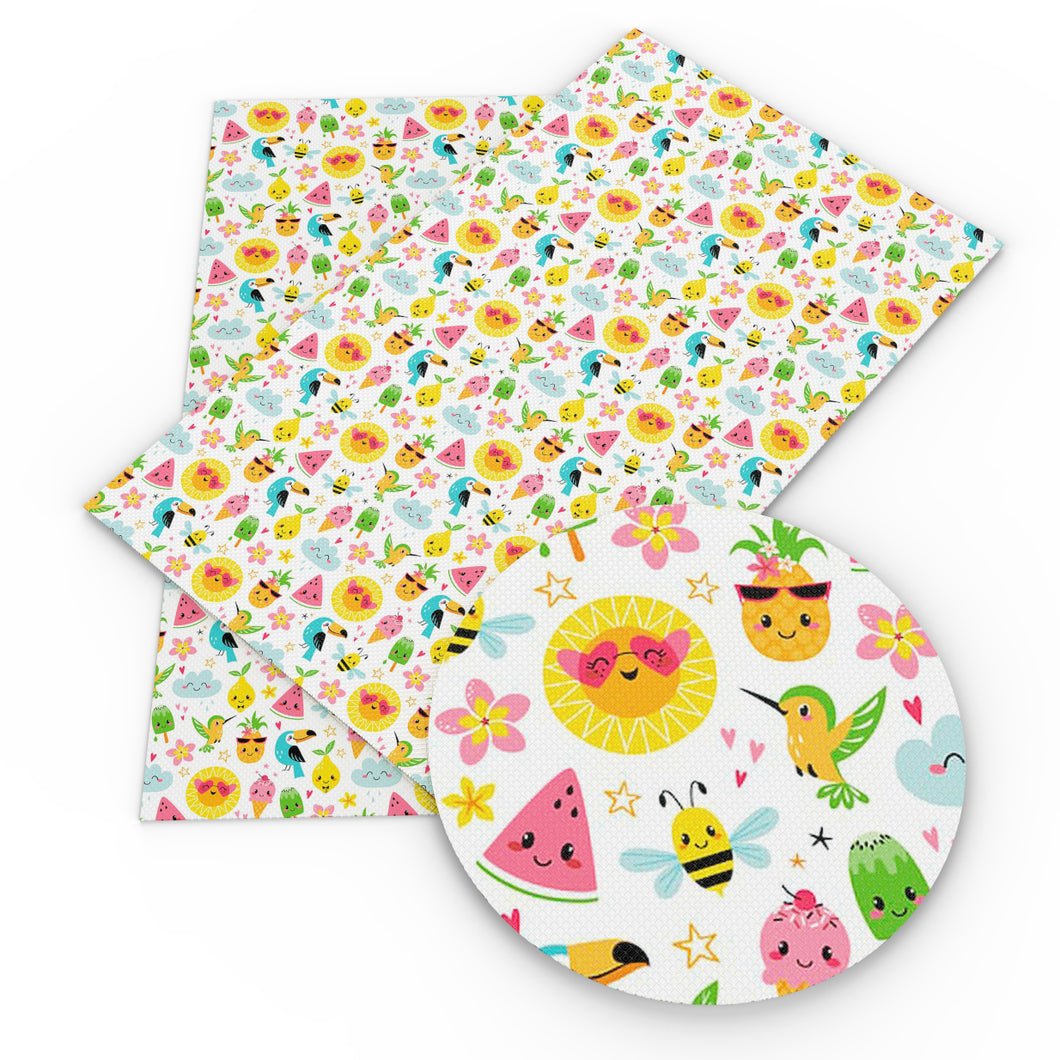 pineapple watermelon cake cupcake ice cream popsicle summer bee flower floral printed faux leather