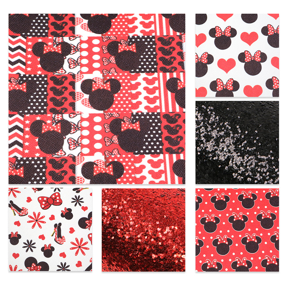 heart love dots spot printed faux leather set（6piece/set）