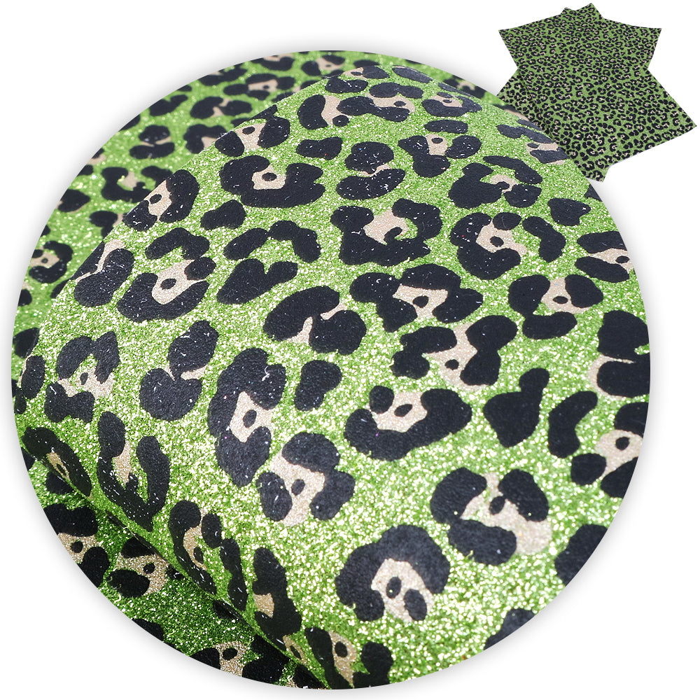 leopard cheetah printed glitter faux leather