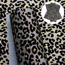 Load image into Gallery viewer, leopard cheetah velvet fine glitter printed leopard print glitter flocking leather
