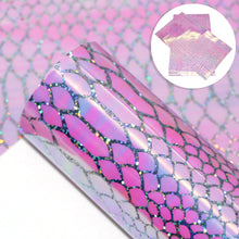 Load image into Gallery viewer, holographic laser glossy snake pattern smooth glossy printed holographic glossy snake faux leather
