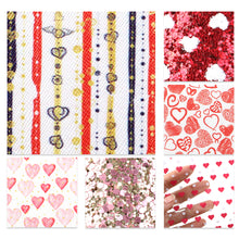 Load image into Gallery viewer, valentines day heart love chunky glitter big small sequins mixed stripe paint splatter printed valentines day faux leather set（6piece/set）
