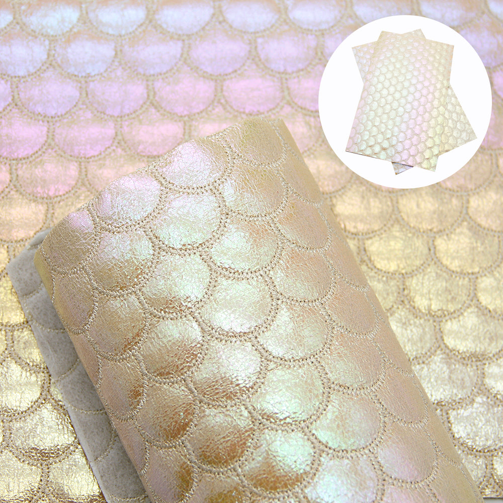 quilted cotton/foam fish scales mermaid scales embroidery leather rainbow color printed Cotton clipping Fish scale pattern faux leather