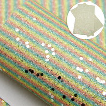 Load image into Gallery viewer, sequins paillette spangles rainbow color stripe chunky glitter printed sequins glitter striped rainbow faux leather
