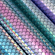 Load image into Gallery viewer, fish scales mermaid scales glossy holographic laser printed glossy fish scales faux leather
