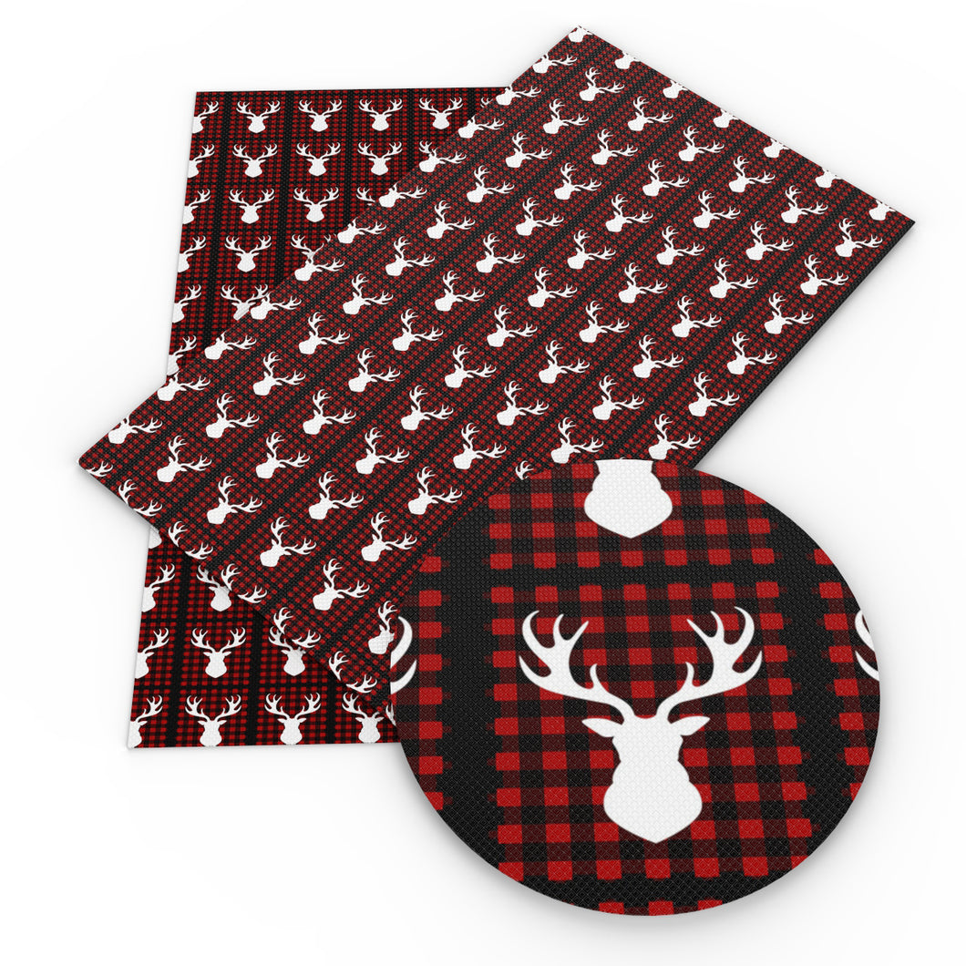 deer reindeer giraffe plaid grid gingham tartan buffalo plaid christmas day printed faux leather