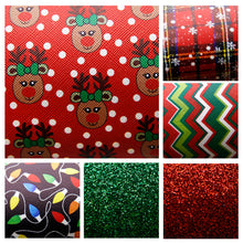 Load image into Gallery viewer, christmas deer reindeer snowflake snow plaid grid printed faux leather set（6piece/set）
