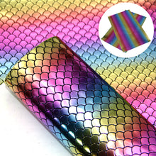 Load image into Gallery viewer, fish scales mermaid scales rainbow color glossy printed faux leather
