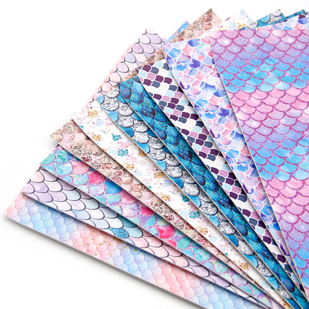 fish scales mermaid scales printed faux leather set（10piece/set）