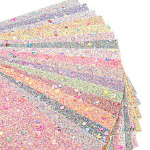 Load image into Gallery viewer, multicolor chunky glitter flower floral printed mix multicolor chunky glitter polymer slices faux leather
