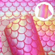 Load image into Gallery viewer, quilted cotton/foam fish scales mermaid scales embroidery leather rainbow color printed Cotton clipping Fish scale pattern faux leather
