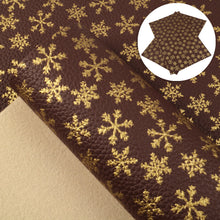 Load image into Gallery viewer, gold foil metallic gold hot stamping litchi texture snowflake snow matte printed gold snowflake litchi faux leather
