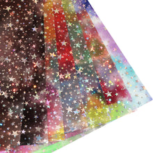Load image into Gallery viewer, holographic laser star starfish tie dye pvc faux leather sheets printed PVC holographic star pattern tie dye faux leather
