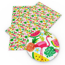Load image into Gallery viewer, flamingo watermelon leaf leaves tree pineapple printed faux leather
