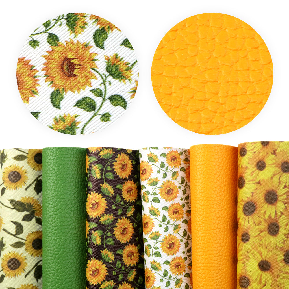 flower floral sunflower printed faux leather set（6piece/set）