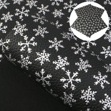 Load image into Gallery viewer, silver hot stamping litchi texture snowflake snow printed silver snowflake litchi faux leather

