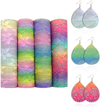 Load image into Gallery viewer, rainbow color fine glitter printed A5 rainbow fine glitter lace faux leather set（4pieces/set）
