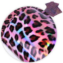 Load image into Gallery viewer, holographic laser leopard cheetah smooth glossy glossy printed leopard holographic faux leather
