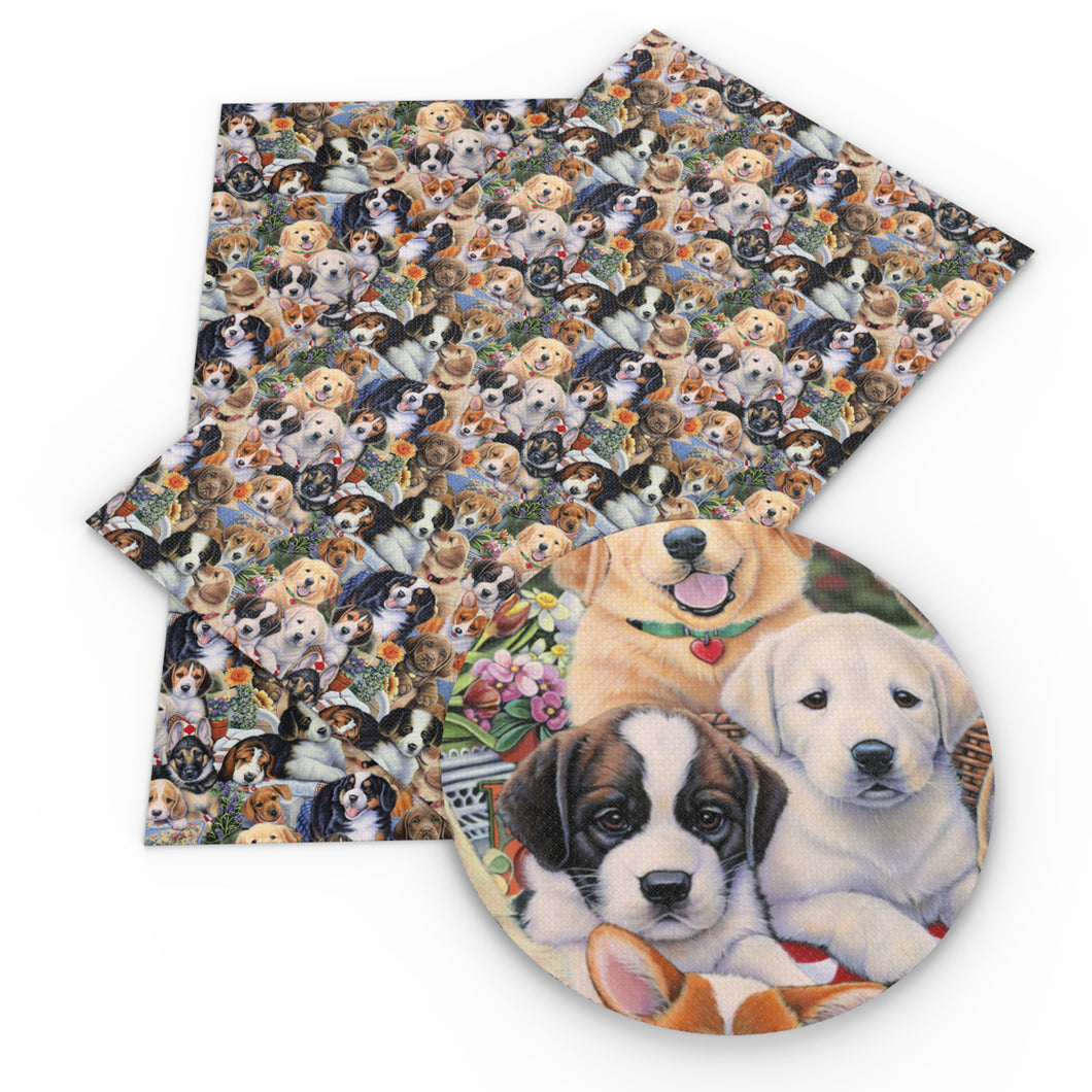dog puppy flower floral printed faux leather