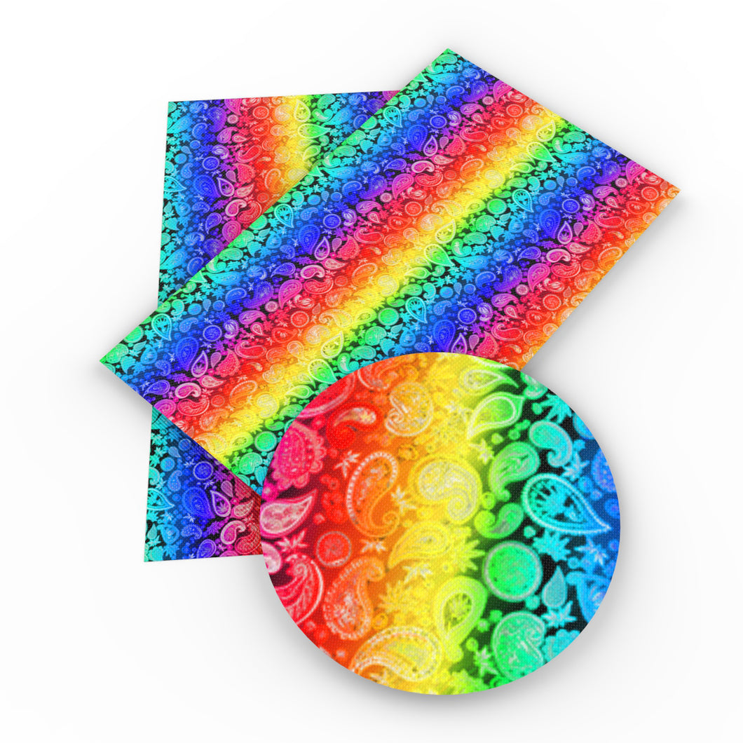 paisley cashew pattern rainbow color printed faux leather
