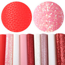 Load image into Gallery viewer, valentines day pink series litchi texture fine glitter chunky glitter printed valentines day faux leather set（9piece/set）
