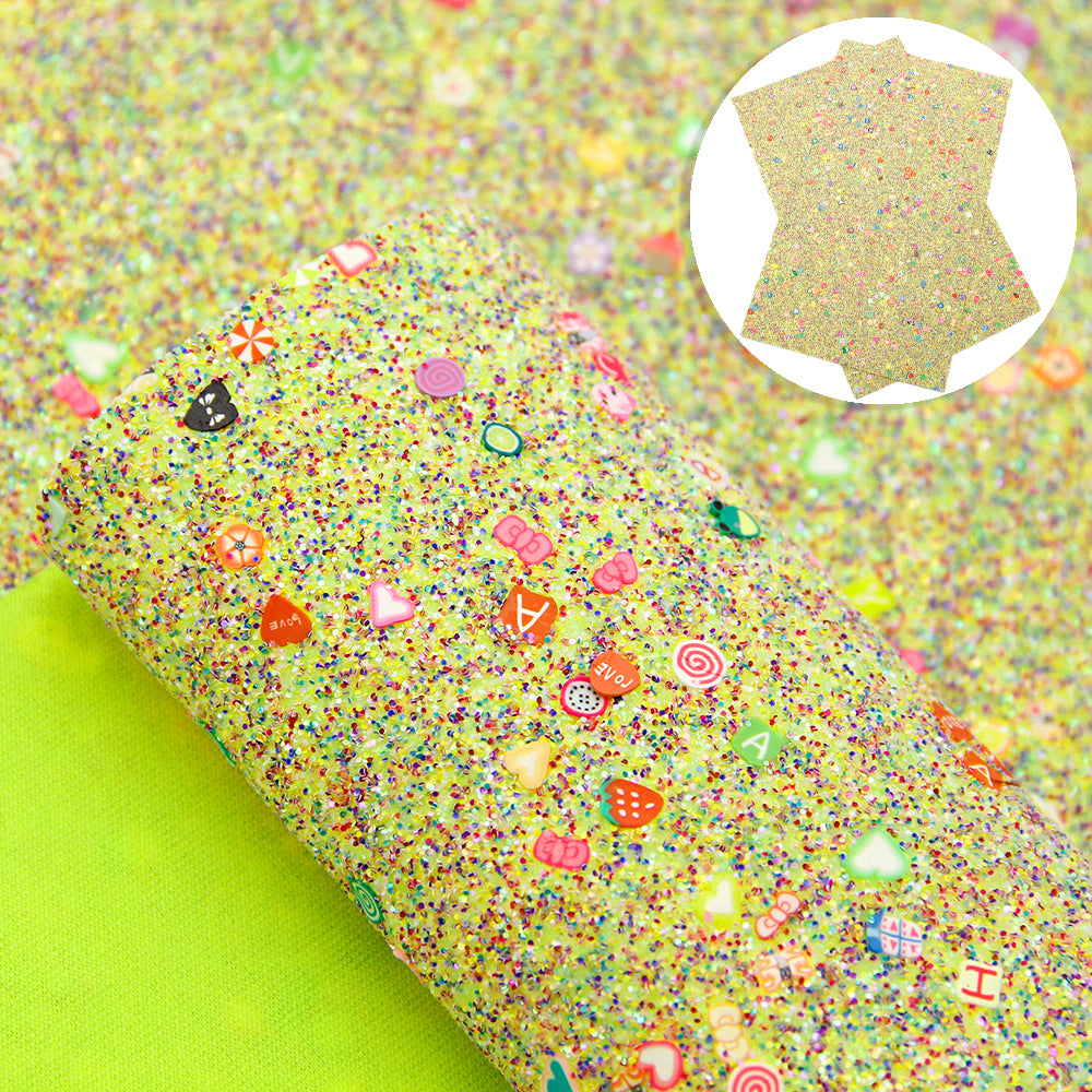 multicolor chunky glitter flower floral printed mix multicolor chunky glitter polymer slices faux leather