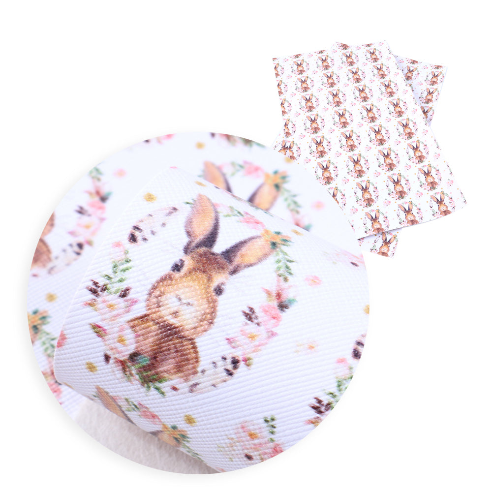 rabbit bunny flower floral easter bunny printed faux leather