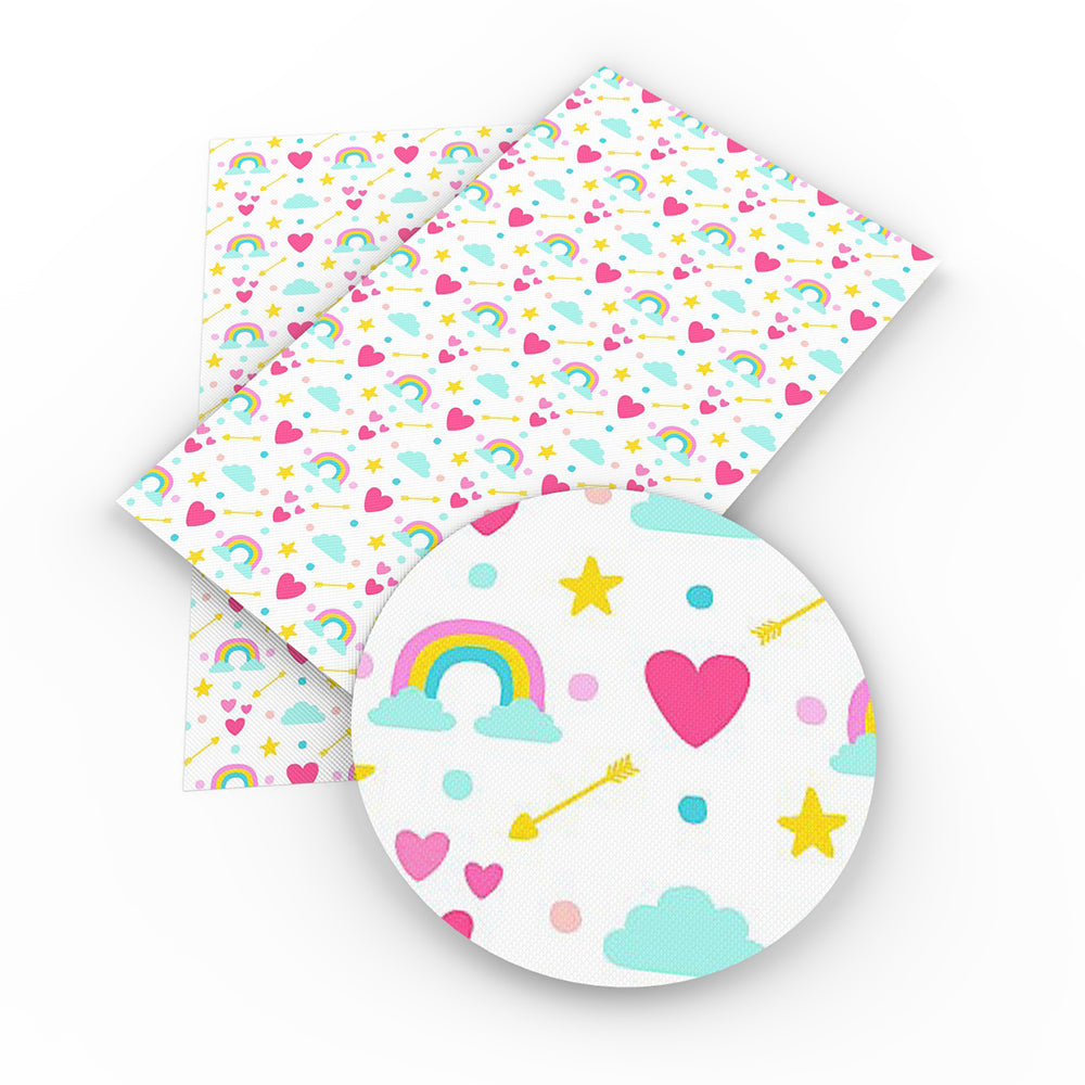 rainbow color heart love printed faux leather