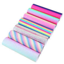 Load image into Gallery viewer, stripe rainbow color fine glitter printed glitter faux leather
