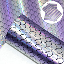 Load image into Gallery viewer, fish scales mermaid scales glossy holographic laser printed glossy fish scales faux leather
