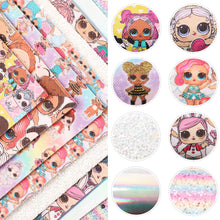 Load image into Gallery viewer, stripe chunky glitter glossy holographic laser printed LOL SURPRISE DOLLS faux leather set（8pieces/set）
