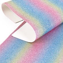 Load image into Gallery viewer, rainbow color fine glitter printed glitter faux leather(random direction )
