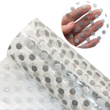 Load image into Gallery viewer, pvc faux leather sheets dots spot printed transparent small dot glitter pvc

