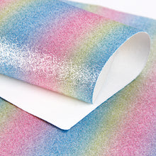 Load image into Gallery viewer, rainbow color fine glitter printed glitter faux leather(random direction )
