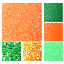 Load image into Gallery viewer, st patricks fine glitter chunky glitter litchi texture printed st Patricks faux leather set（6piece/set）
