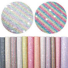 Load image into Gallery viewer, sequins paillette spangles rainbow color stripe chunky glitter printed sequins glitter striped rainbow faux leather
