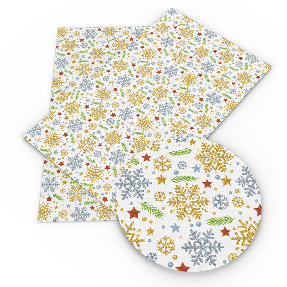 christmas day snowflake snow printed faux leather